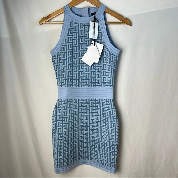 💋NWT balmain monogram knit mini dress in blue - Picture 10 of 10